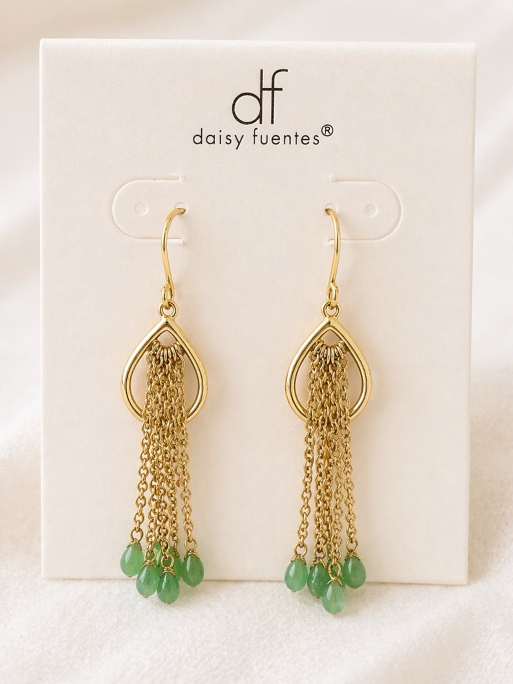 Daisy Fuentes Gold Tassel Earrings with Green Beads - Picture 3 of 3